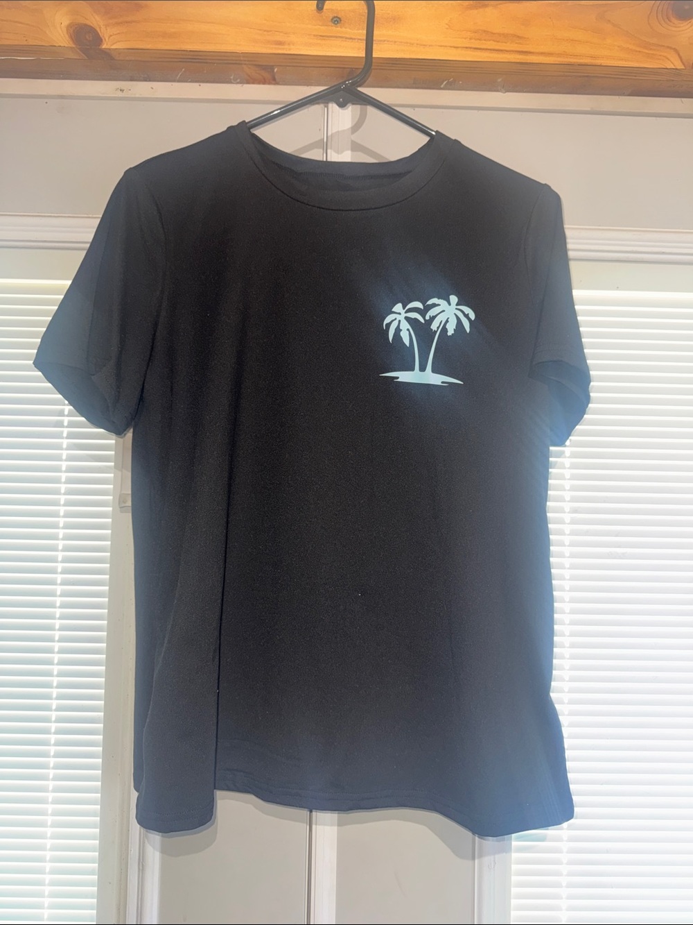 SHEIN Black Short Sleeve Tee with Light Blue Palm Motif